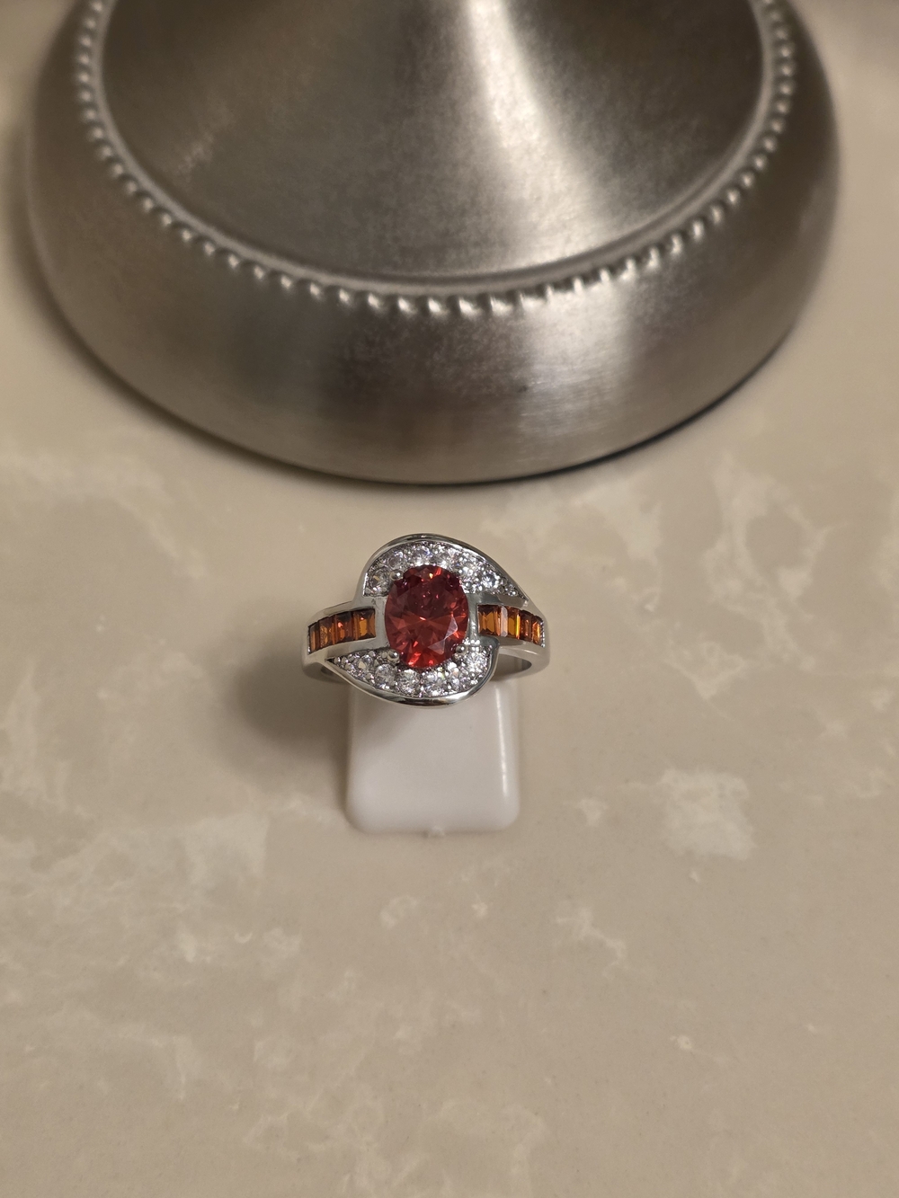 Silver CZ and Ruby Ring Size 9